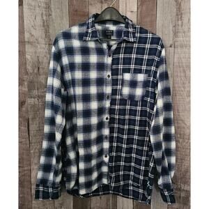 J.CREW Flannel SHIRT Blue White Plaid Long Sleeve Button Down Men's size XL